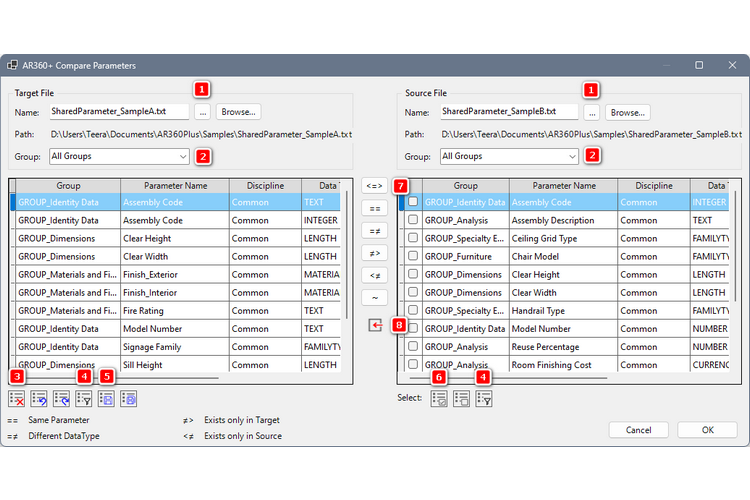 AR360+ Compare Parameters