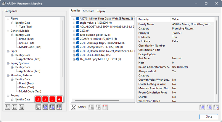 AR360+ Parameter Mapping (Families)