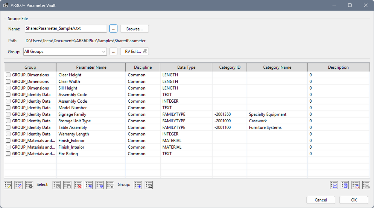 AR360+ Parameters Vault